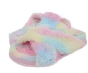 Girls Multi Faux Fur Criss Cross Slide