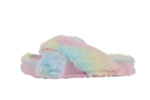 Girls Multi Faux Fur Criss Cross Slide
