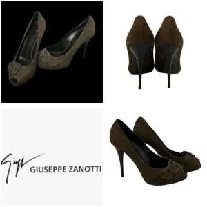 Giuseppe Zanotti Brown Open Peep-toe Buckle Suede Stiletto Heels