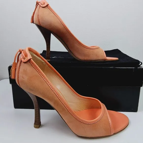 Giuseppe Zanotti Design TAK 90 Sandolo Peach Peep Toe Suede 4&quot; Heels, 6B