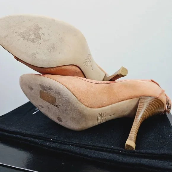 Giuseppe Zanotti Design TAK 90 Sandolo Peach Peep Toe Suede 4&quot; Heels, 6B