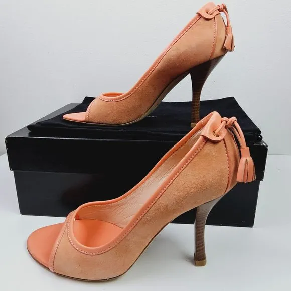 Giuseppe Zanotti Design TAK 90 Sandolo Peach Peep Toe Suede 4&quot; Heels, 6B