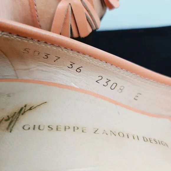 Giuseppe Zanotti Design TAK 90 Sandolo Peach Peep Toe Suede 4&quot; Heels, 6B