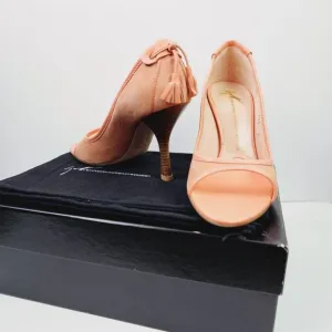 Giuseppe Zanotti Design TAK 90 Sandolo Peach Peep Toe Suede 4&quot; Heels, 6B