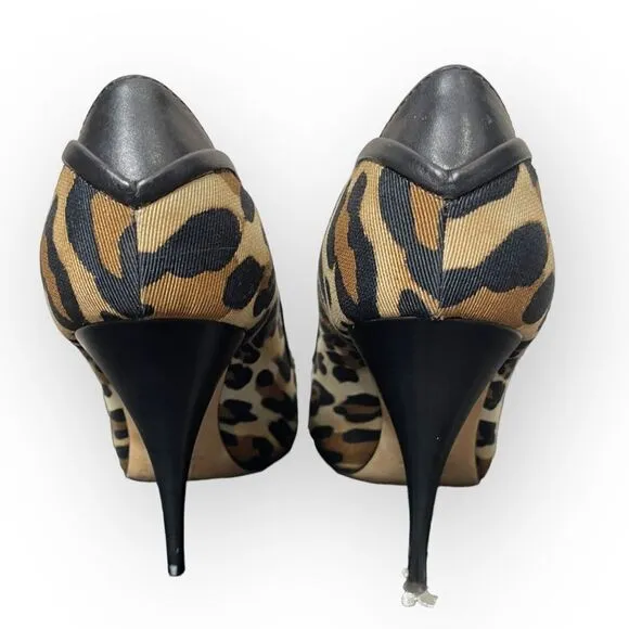 Giuseppe Zanotti Leopard Print Canvas Peep Toe Pumps 37.5 w/ dustbag