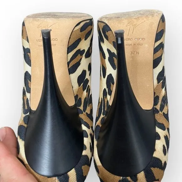 Giuseppe Zanotti Leopard Print Canvas Peep Toe Pumps 37.5 w/ dustbag