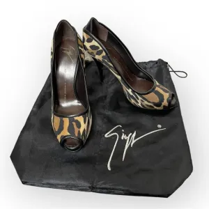 Giuseppe Zanotti Leopard Print Canvas Peep Toe Pumps 37.5 w/ dustbag