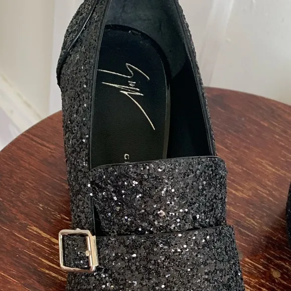 Giuseppe Zanotti NWT Black Glitter Block Heels