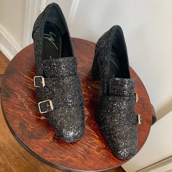 Giuseppe Zanotti NWT Black Glitter Block Heels