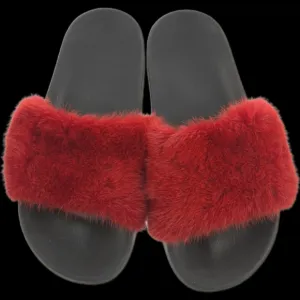 Givenchy Red Mink Rubber Slides SZ 40
