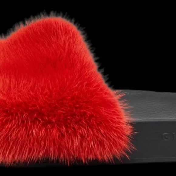 Givenchy Red Mink Rubber Slides SZ 40