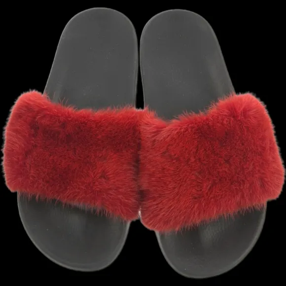 Givenchy Red Mink Rubber Slides SZ 40