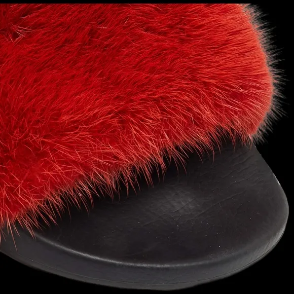 Givenchy Red Mink Rubber Slides SZ 40