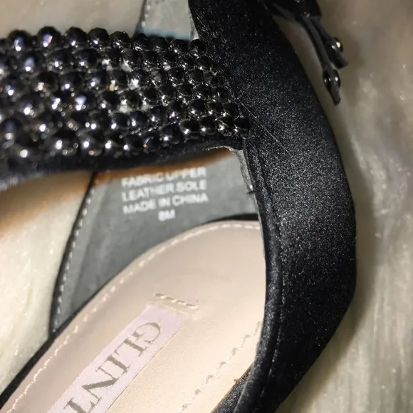 GLINT Sz 8 “Devyn” Black Rhinestone Stiletto Heels