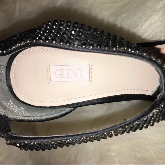 GLINT Sz 8 “Devyn” Black Rhinestone Stiletto Heels