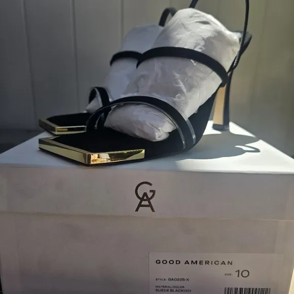 God American, The Standout Square Toe Sandal,  Suede Black Size 10,NIB