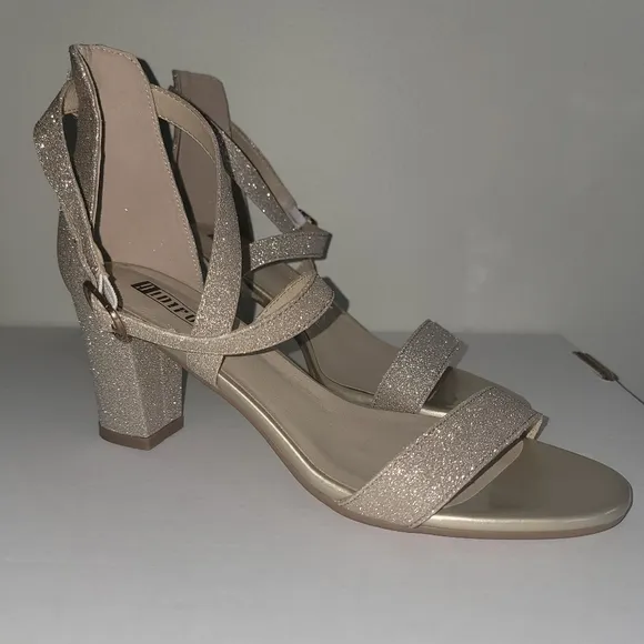 Gold Glitter Strapy Block Heels