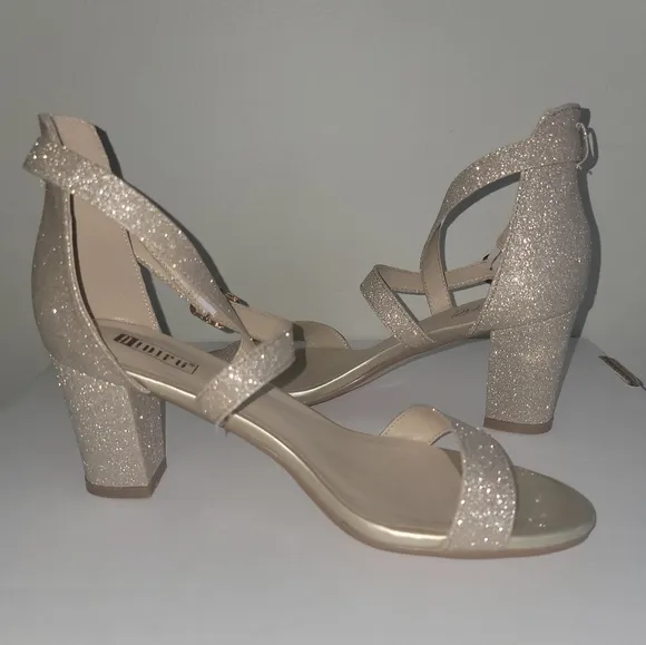 Gold Glitter Strapy Block Heels