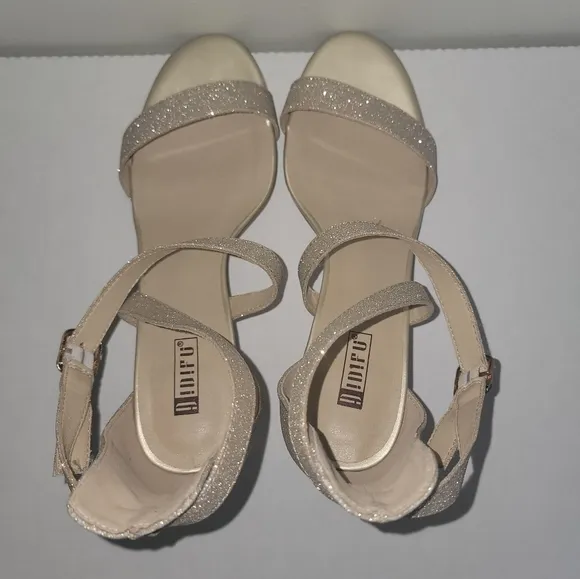 Gold Glitter Strapy Block Heels