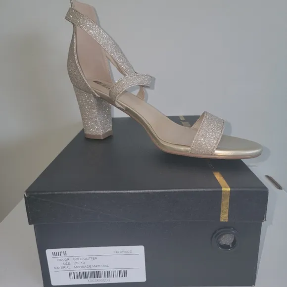 Gold Glitter Strapy Block Heels