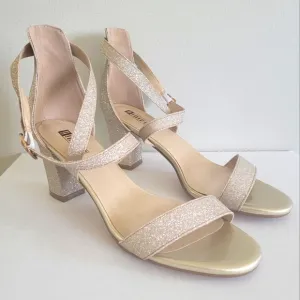 Gold Glitter Strapy Block Heels