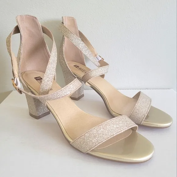 Gold Glitter Strapy Block Heels