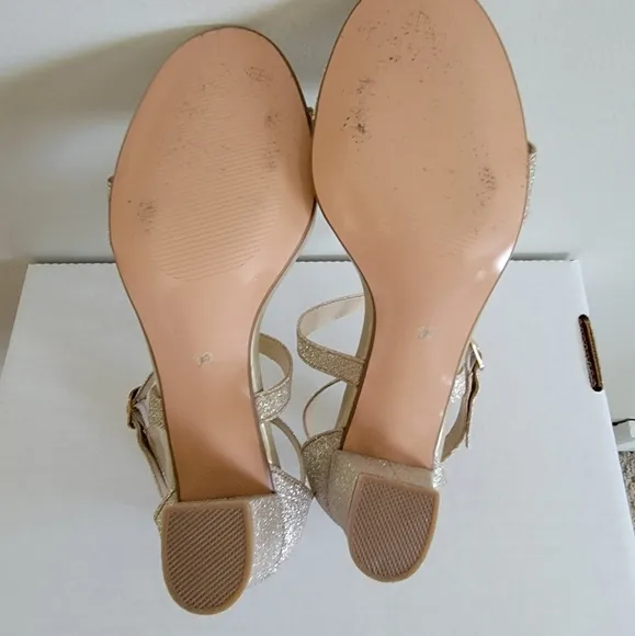 Gold Glitter Strapy Block Heels