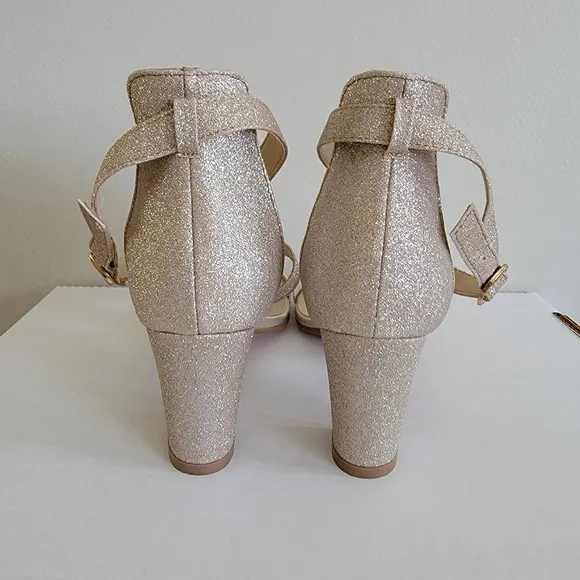 Gold Glitter Strapy Block Heels