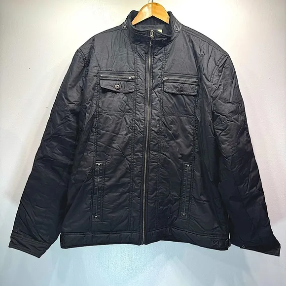 Gold Label Men’s Waterproof Black Coated Canvas Zip Up Insulated Moto Jacket XXL