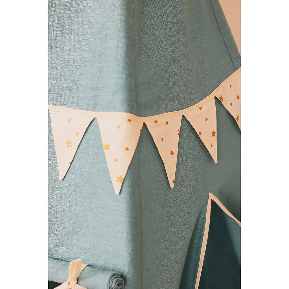 Gold Star Teepee With Garland And Mat Set - Blue & Grey