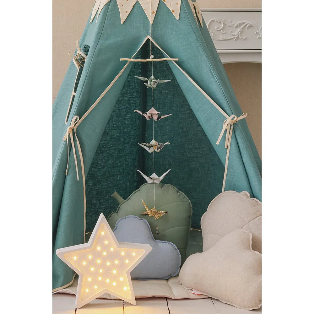 Gold Star Teepee With Garland And Mat Set - Blue & Grey