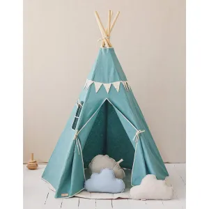 Gold Star Teepee With Garland And Mat Set - Blue & Grey