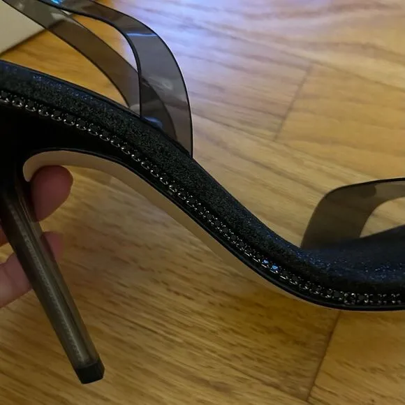 Good American Black Sling back Heel Crystal Crush Size 7.5 $195 MSRP