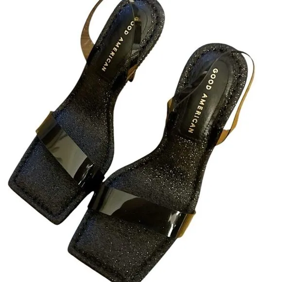 Good American Black Sling back Heel Crystal Crush Size 7.5 $195 MSRP