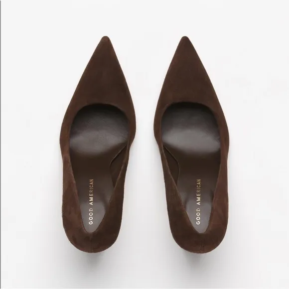 Good American Brown Suede Block Heel Pumps