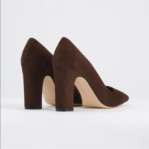 Good American Brown Suede Block Heel Pumps
