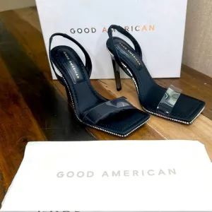 Good American Open Square Toe Heels, color black Size 7