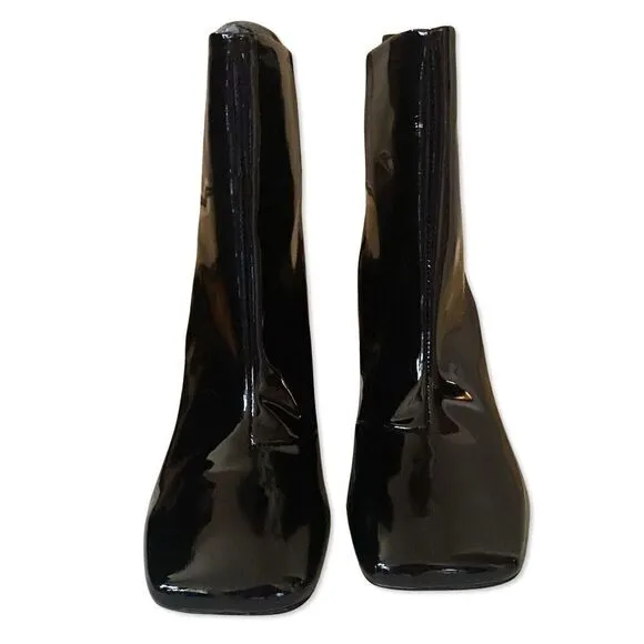 GOOD AMERICAN pattent leather square toe ankle boots high heels sz 10.5 NIB