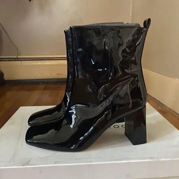 GOOD AMERICAN pattent leather square toe ankle boots high heels sz 10.5 NIB