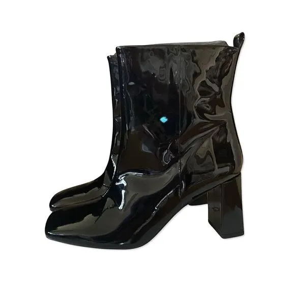 GOOD AMERICAN pattent leather square toe ankle boots high heels sz 10.5 NIB