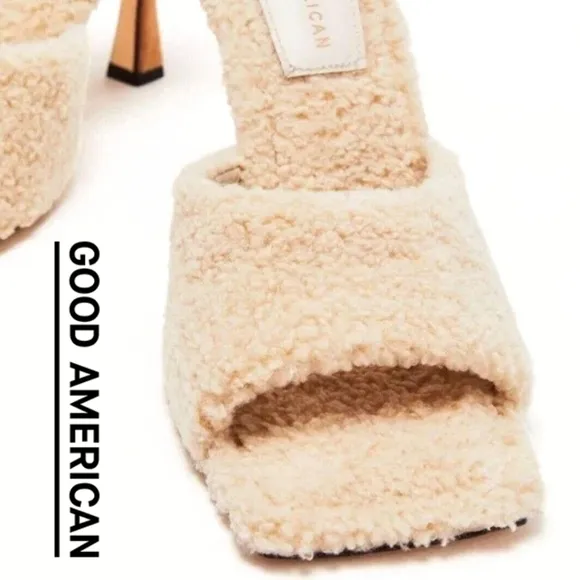 Good American - Standout Sherpa Mule Heels - Cream - Size 9