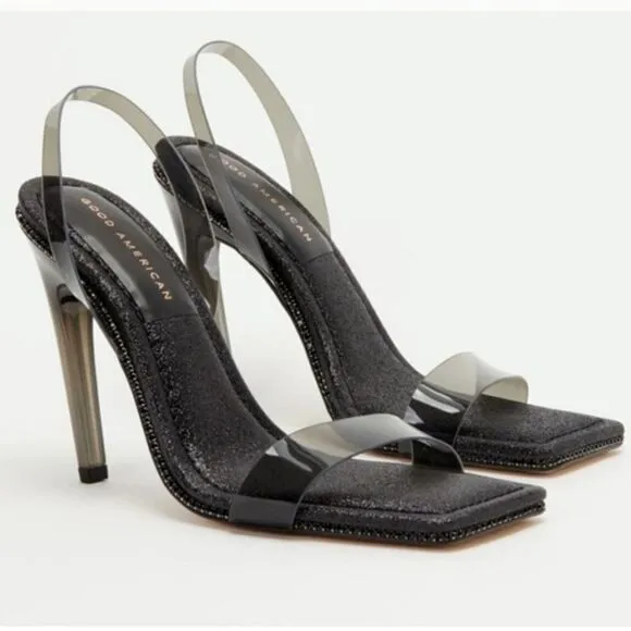 Good American Glitter Square Toe Heel