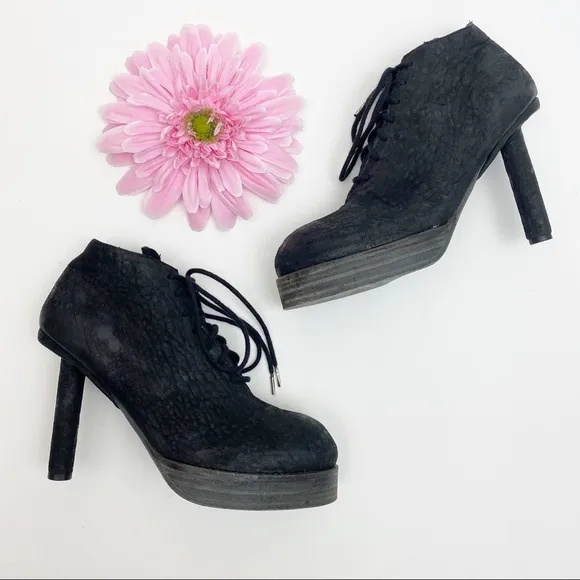Goran Horal Leather Lace Up Platform Lagenlook Stiletto Ankle Booties Oxfords