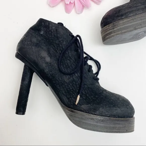 Goran Horal Leather Lace Up Platform Lagenlook Stiletto Ankle Booties Oxfords