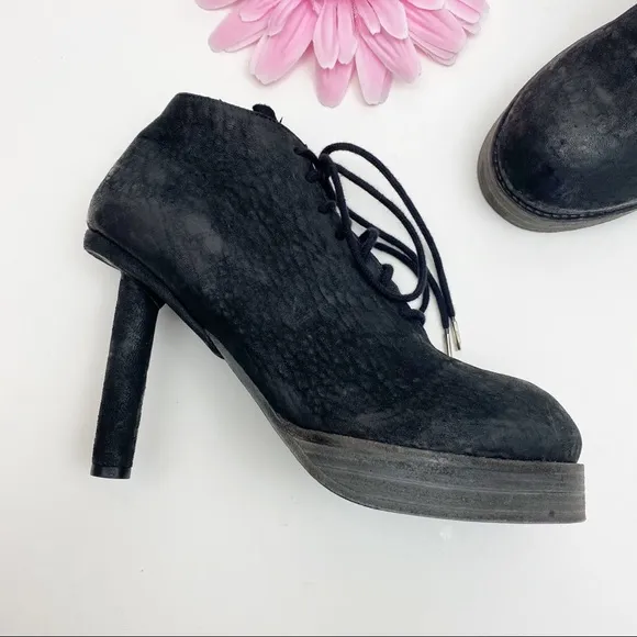 Goran Horal Leather Lace Up Platform Lagenlook Stiletto Ankle Booties Oxfords