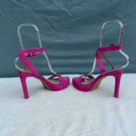 GUC Veronica Beard Darcelle Pink Suede Ankle Strap Open Toe Platform Heels 7