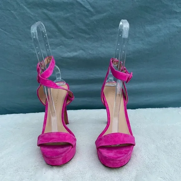 GUC Veronica Beard Darcelle Pink Suede Ankle Strap Open Toe Platform Heels 7