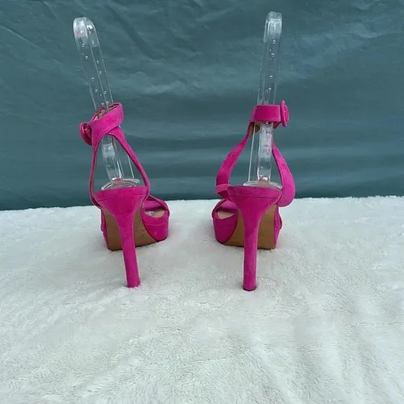 GUC Veronica Beard Darcelle Pink Suede Ankle Strap Open Toe Platform Heels 7