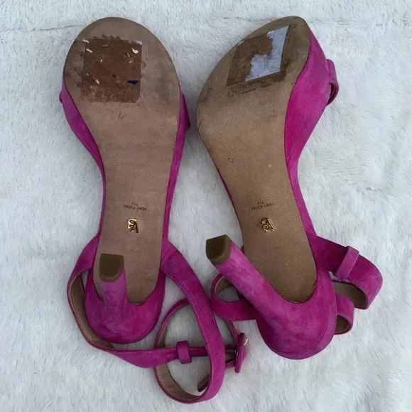 GUC Veronica Beard Darcelle Pink Suede Ankle Strap Open Toe Platform Heels 7