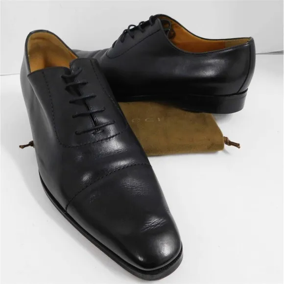 Gucci Black Leather Dress Oxfords Italy 44 E